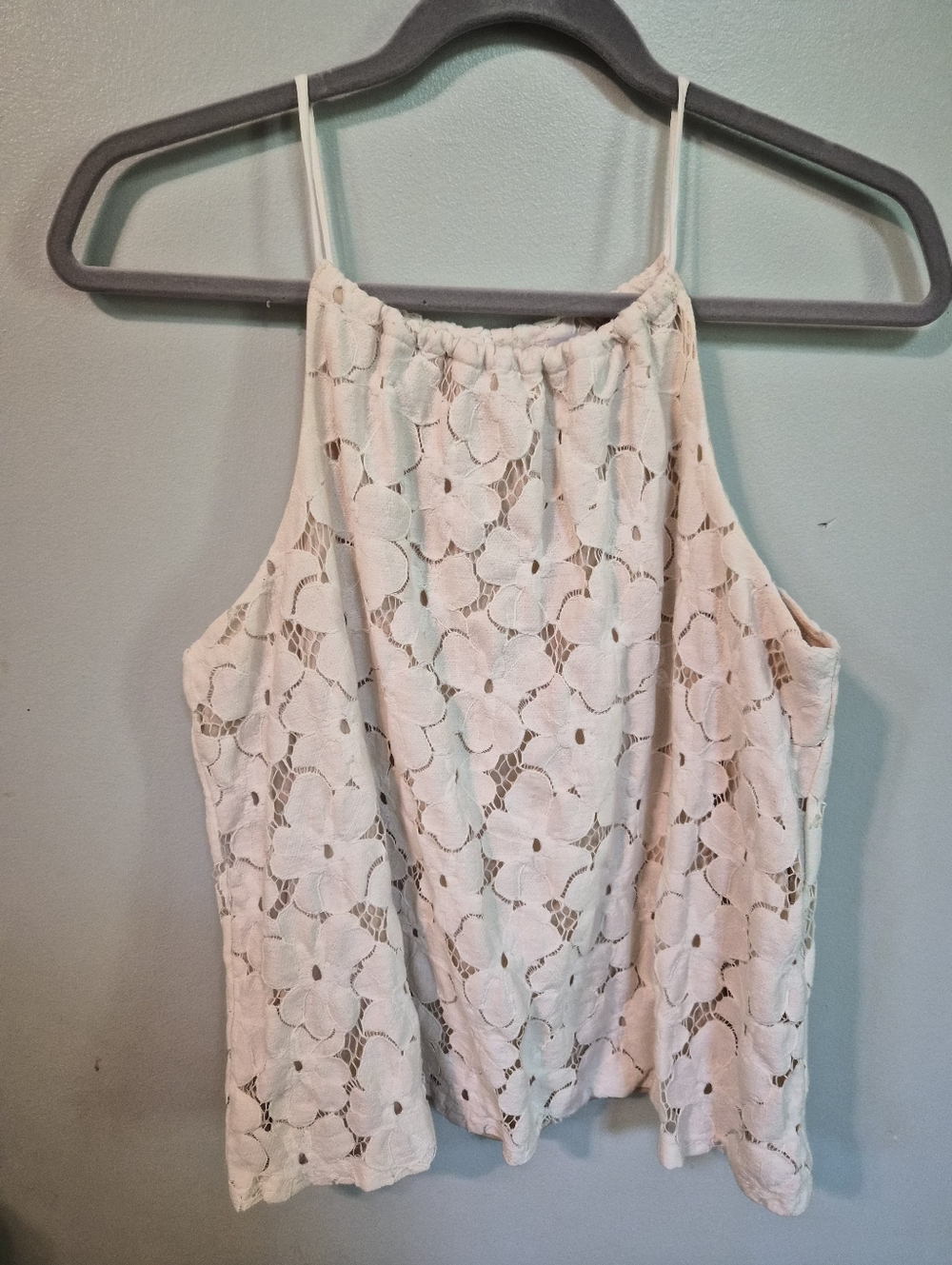 Anthropologie Cream Floral Lace Halter Cami